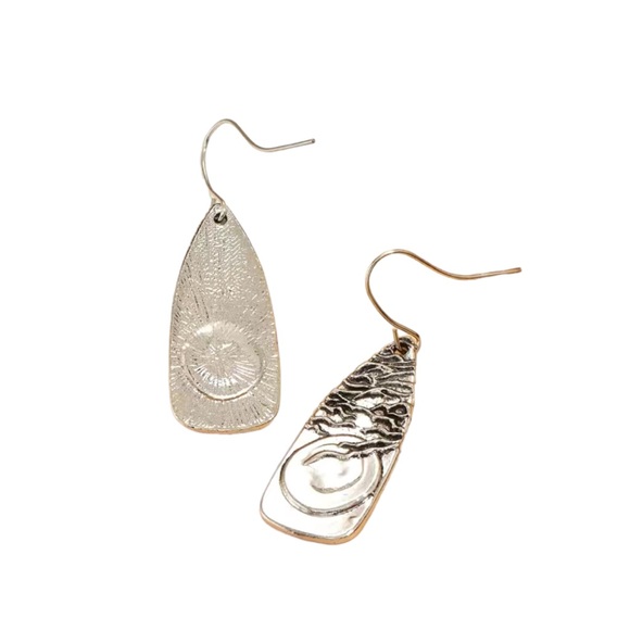 Silver Geometric Design Embossed Drop Earrings - Picture 4 of 5